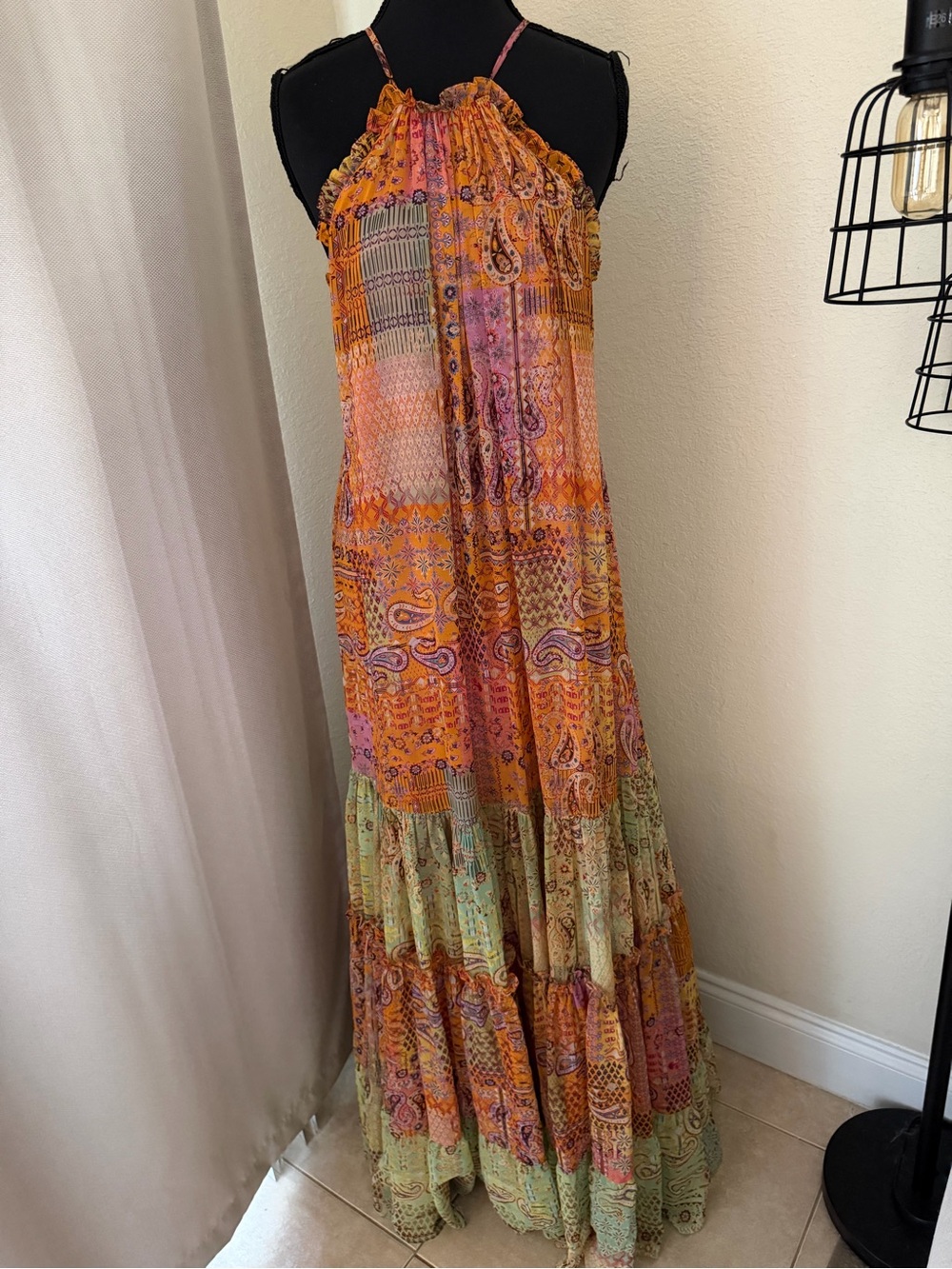 Alexis Rosaline Sunset Paisley Halter Tiered Boho Maxi Dress Medium - Picture 2 of 9